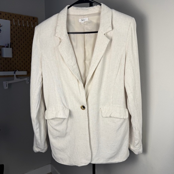 Halogen Cream Single-Button Textured Blazer - Picture 1 of 6